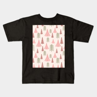 Line Art Evergreens - Gilded Traditions - Minimalist Colorful Holidays Kids T-Shirt